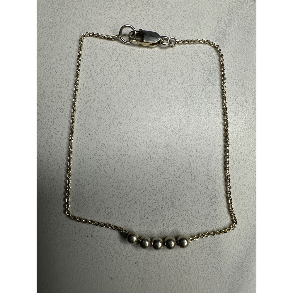 FAS THAI Sterling Silver 925 Five Bead Cable Chain Bracelet 7.25 Inch